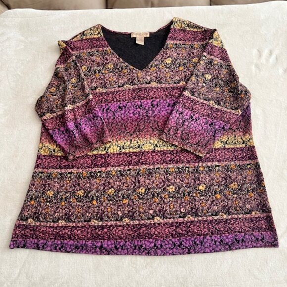 Notations Woman, Shades of Purple 3/4 Sleeve Womens Pullover V-Neck TopSize 2X - Picture 4 of 9